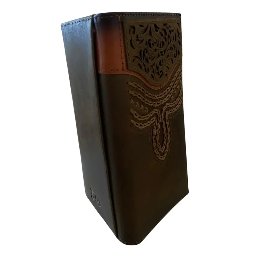 NWT Men’s Justin Russet Inlay Rodeo Genuine Leather Brown Western RFID Wallet